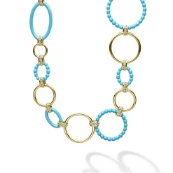 Gold<LAGOS 18K Gold And Blue Ceramic Link Necklace