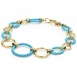 Gold<LAGOS 18K Gold And Blue Ceramic Link Bracelet