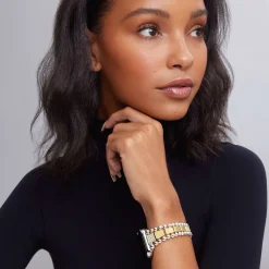 Two-Tone<LAGOS 18K Gold And Sterling Silver Single Diamond Watch Bracelet-42-49Mm