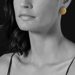 Gold<LAGOS 18K Gold Beaded Omega Clip Earrings