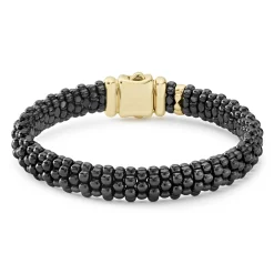 Gold<LAGOS 18K Gold Black Ceramic Beaded Bracelet