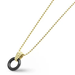 Gold<LAGOS 18K Gold Black Ceramic Circle Pendant Necklace
