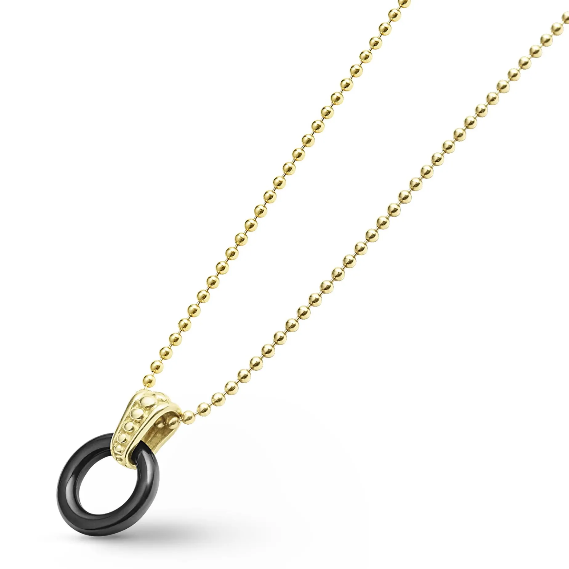 Gold<LAGOS 18K Gold Black Ceramic Circle Pendant Necklace