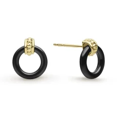Gold<LAGOS 18K Gold Black Ceramic Circle Stud Earrings