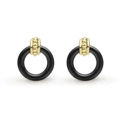 Gold<LAGOS 18K Gold Black Ceramic Circle Stud Earrings