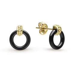 Gold<LAGOS 18K Gold Black Ceramic Circle Stud Earrings