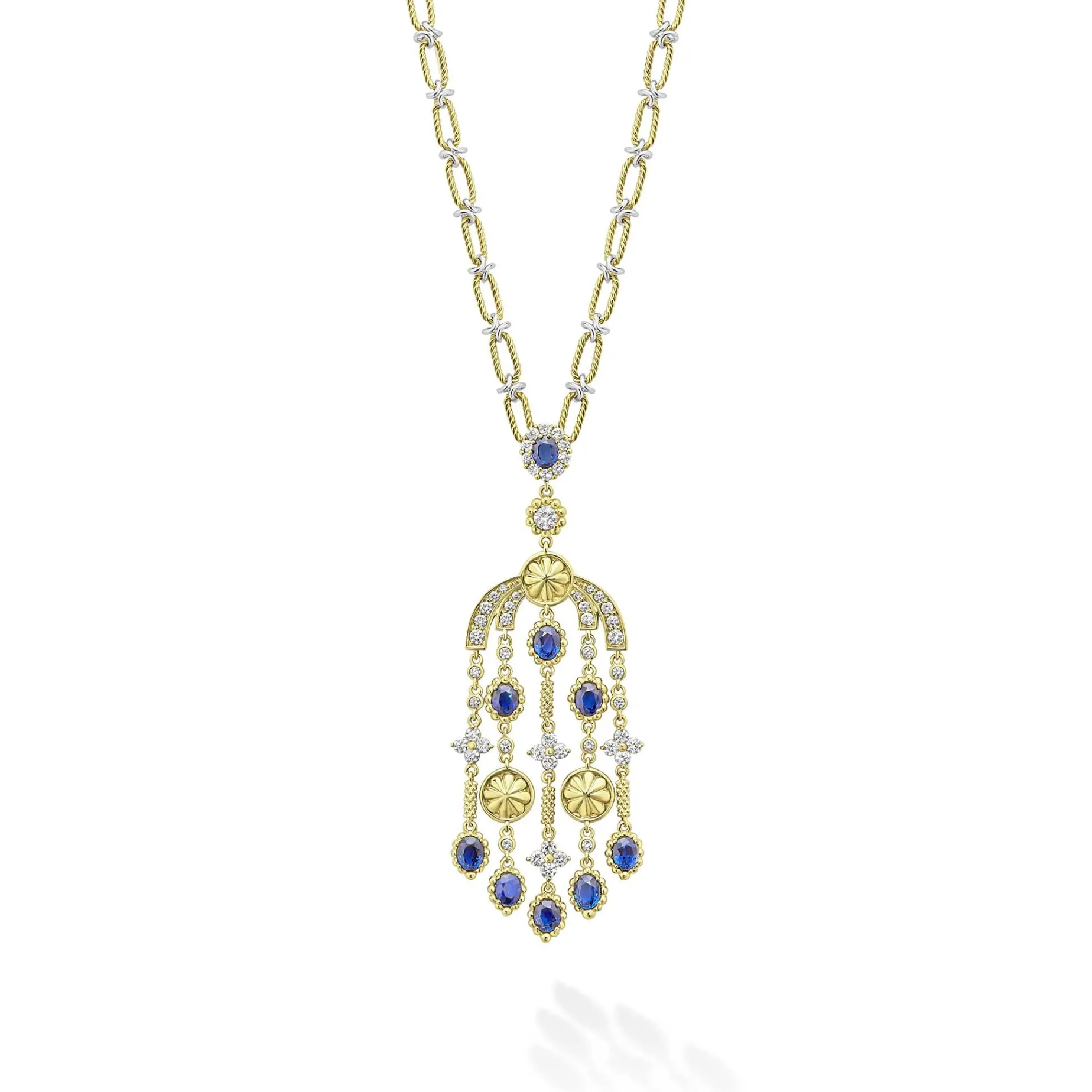 Gold<LAGOS 18K Gold Blue Sapphire And Diamond Chandelier Necklace