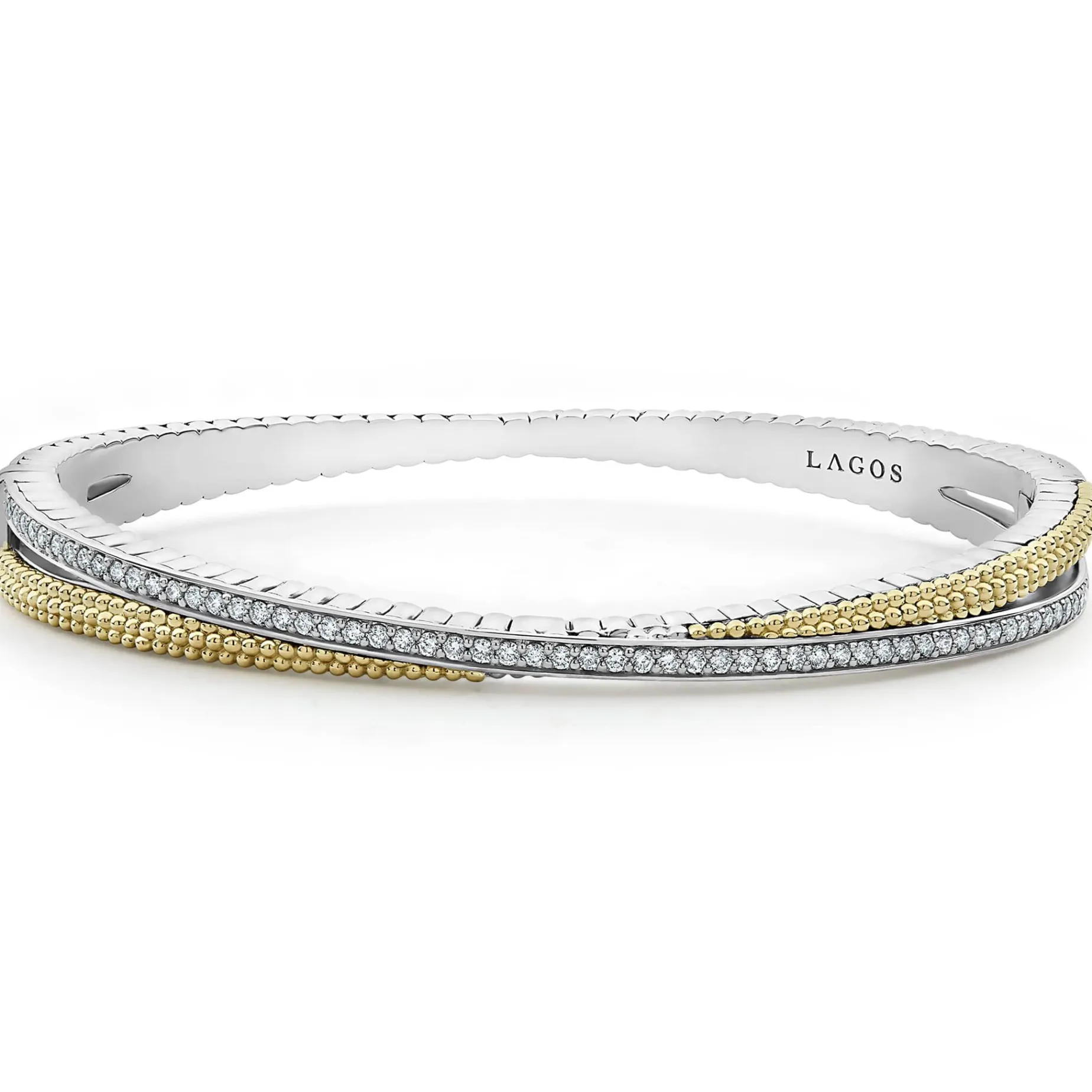 Two-Tone<LAGOS 18K Gold Caviar And Diamond Bangle