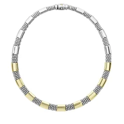 Two-Tone<LAGOS 18K Gold Station Caviar Necklace | 12Mm