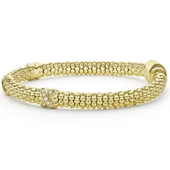 Gold<LAGOS 18K Gold Three Station X Diamond Caviar Bracelet | 6Mm