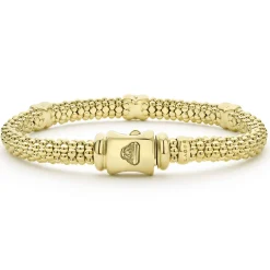 Gold<LAGOS 18K Gold Three Station X Diamond Caviar Bracelet | 6Mm