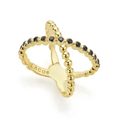 Gold<LAGOS 18K Gold X Black Diamond Ring