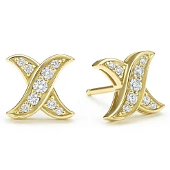 Gold<LAGOS 18K Gold X Diamond Stud Earrings