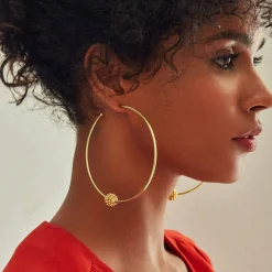 Gold<LAGOS Large 18K Gold Caviar Ball Hoop Earrings