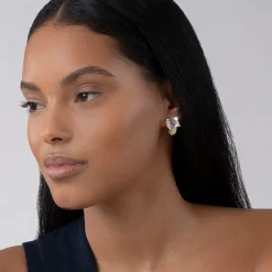 Gemstones<LAGOS Large White Topaz Huggie Earrings