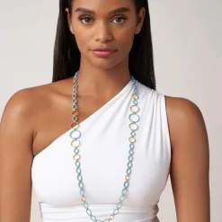 Gold<LAGOS Long 18K Gold And Blue Ceramic Link Necklace