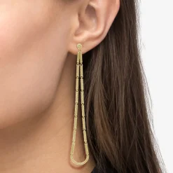 Gold<LAGOS Long 18K Gold Superfine Caviar Tear Drop Earrings