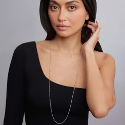 Chains<LAGOS Long Silver Caviar Beaded Necklace