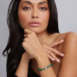 Gemstones<LAGOS Malachite Skull Bracelet