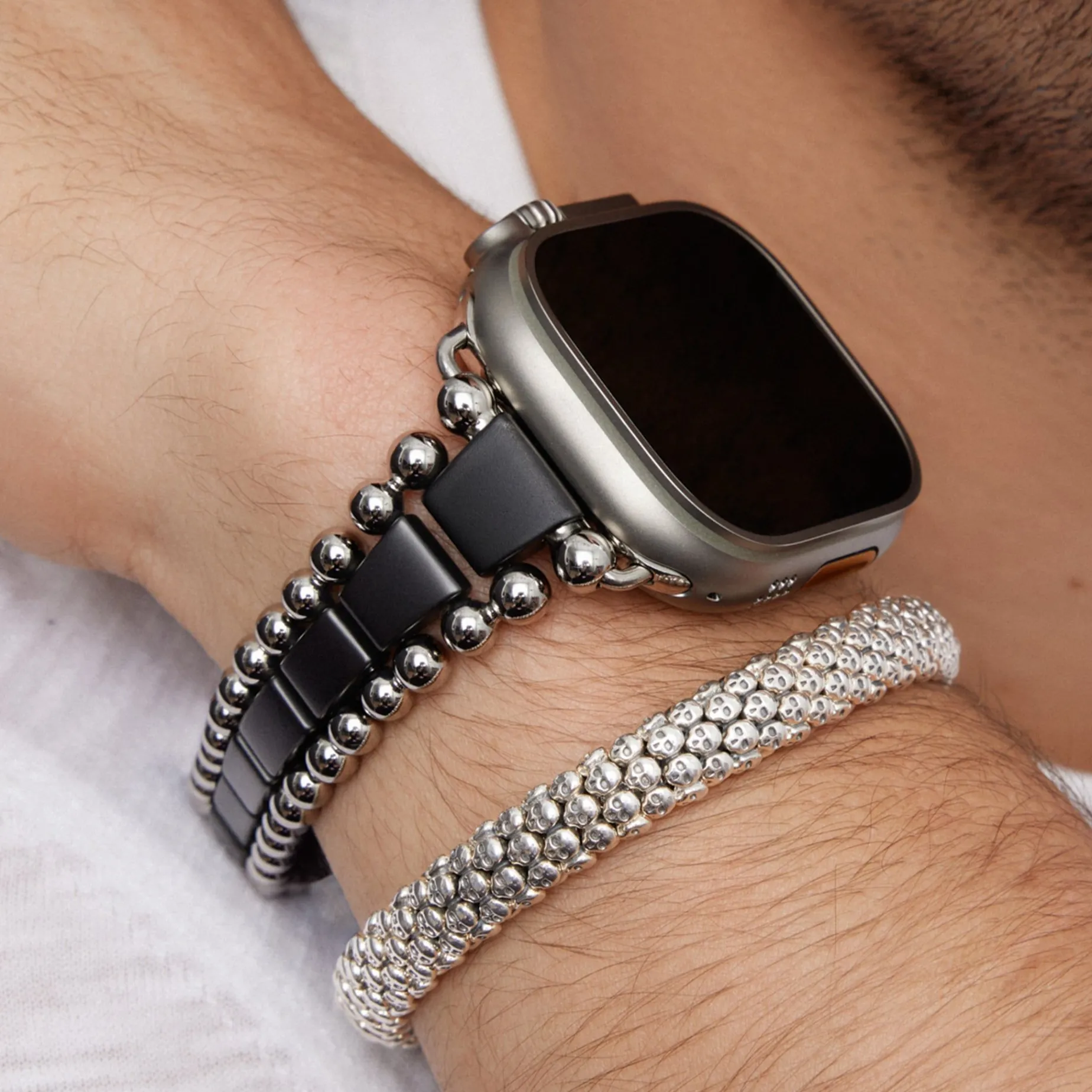 Watch Bands<LAGOS Matte Black Ceramic And Caviar Beaded Skull Bracelet Gift Set