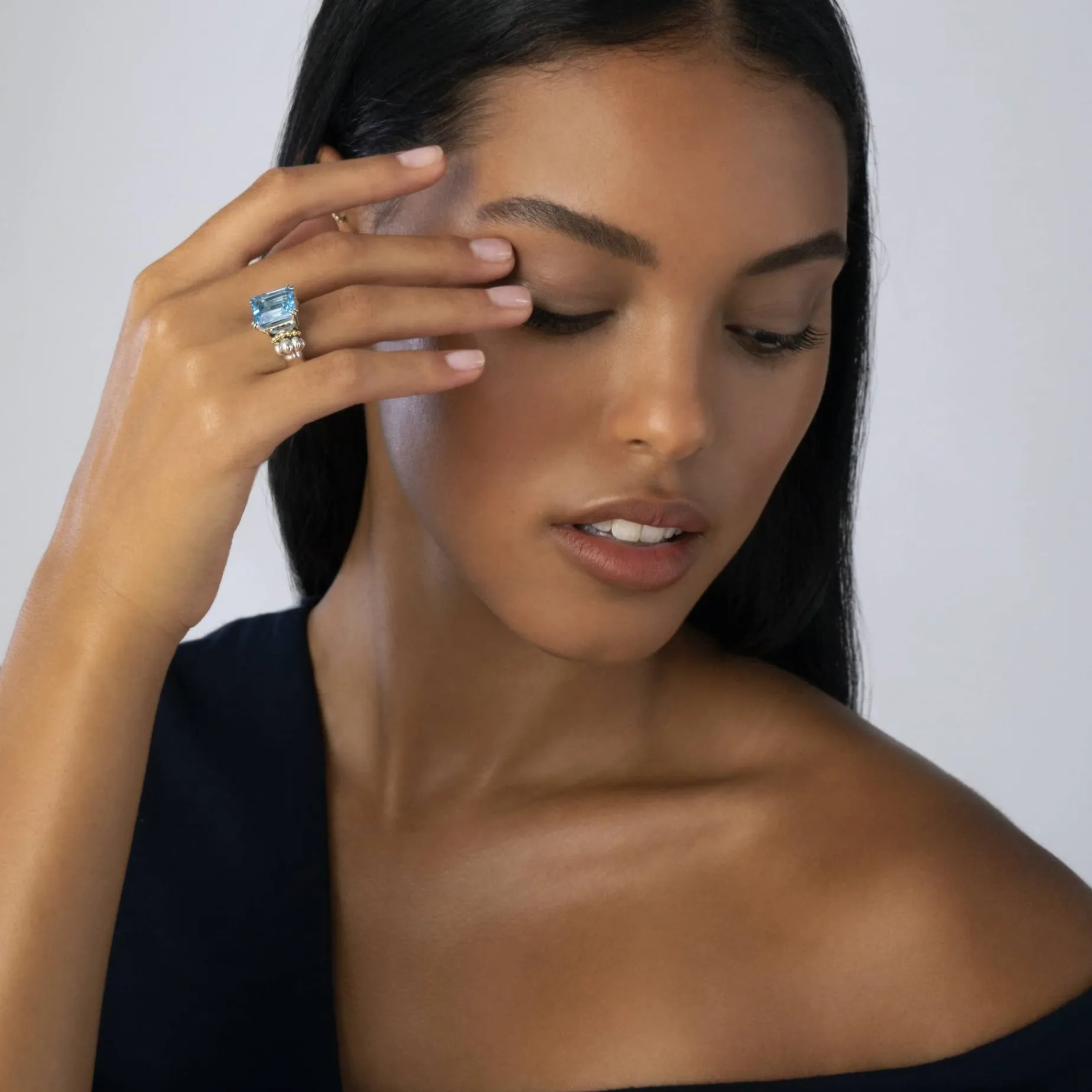 Caviar Rings<LAGOS Medium Emerald-Cut Swiss Blue Topaz Ring