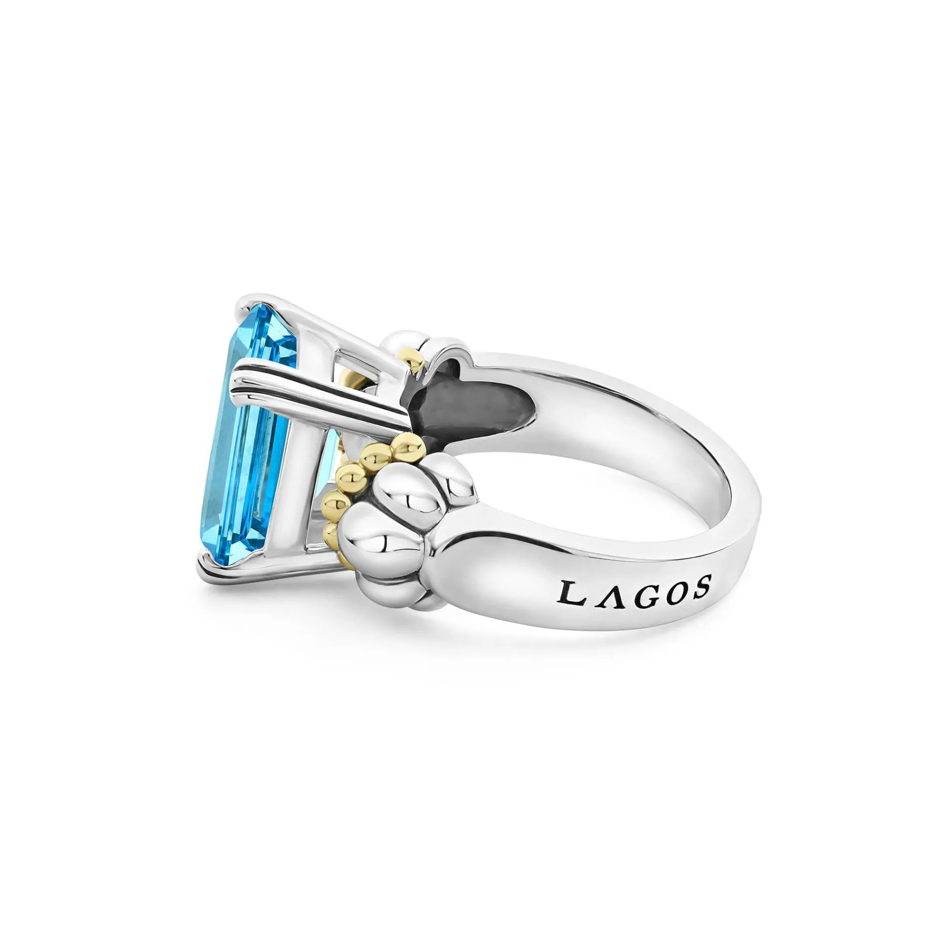 Caviar Rings<LAGOS Medium Emerald-Cut Swiss Blue Topaz Ring
