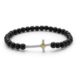 Bracelets<LAGOS Onyx Cross Beaded Stretch Bracelet