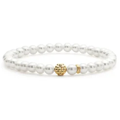Gold<LAGOS Pearl Gold Station Bead Bracelet