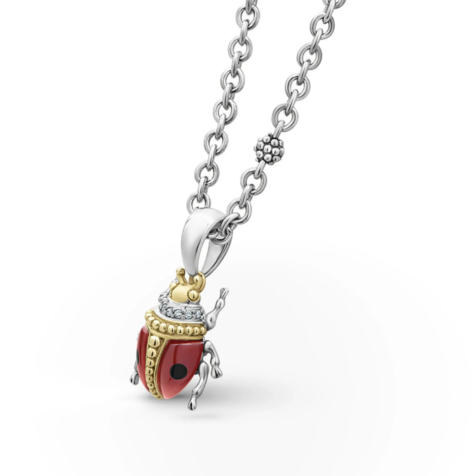 Diamonds<LAGOS Red Agate Beetle Diamond Pendant Necklace