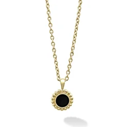 Gold<LAGOS Round Onyx Pendant Necklace