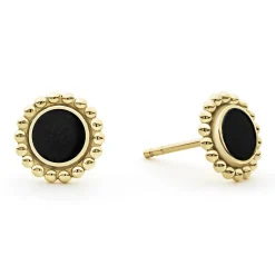 Gold<LAGOS Round Onyx Stud Earrings