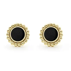 Gold<LAGOS Round Onyx Stud Earrings