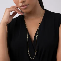 Gold<LAGOS Seven Station Round Onyx Necklace