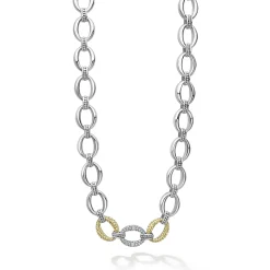 Chains<LAGOS Single Station Diamond Link Necklace