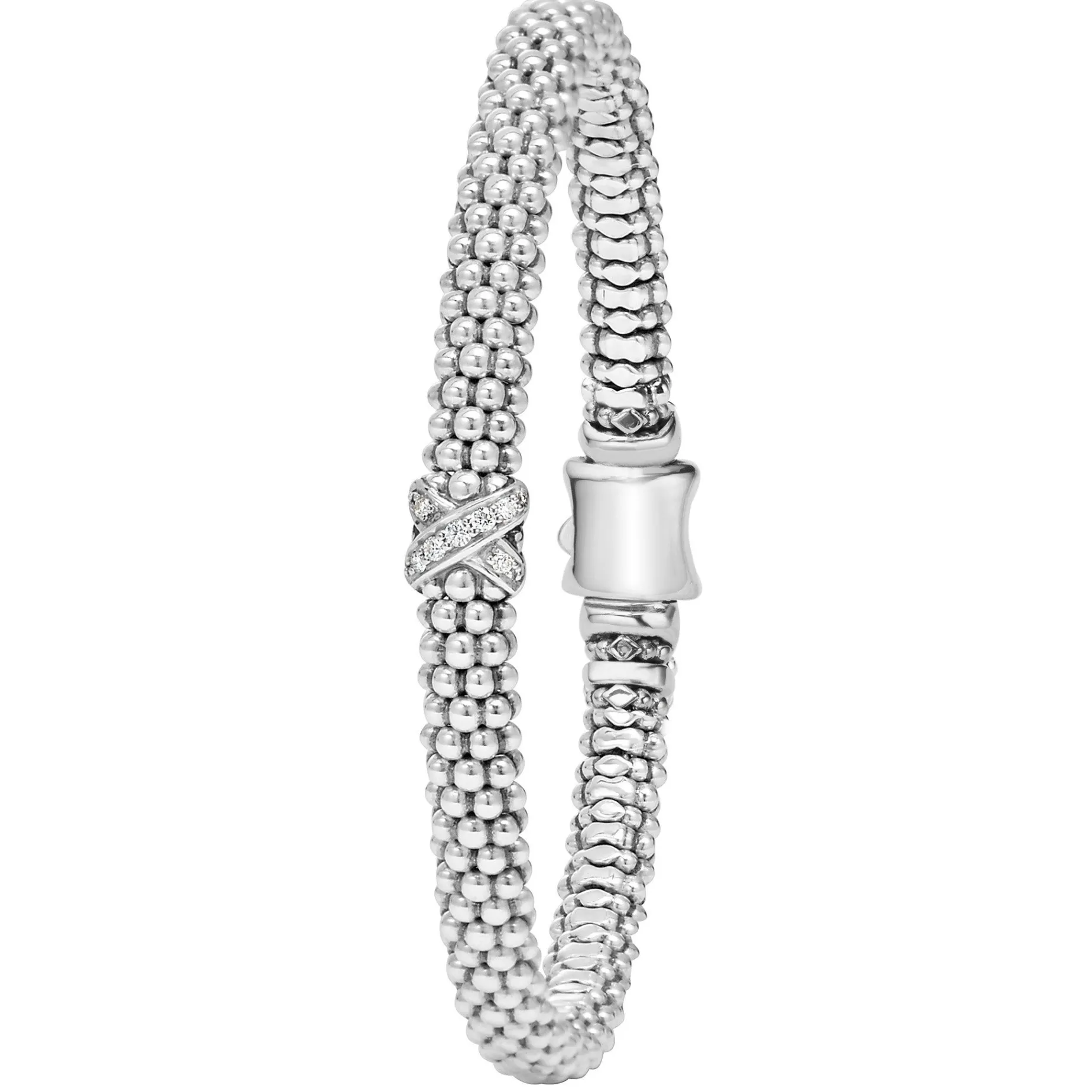 Caviar Bracelets<LAGOS Single Station X Silver Diamond Bracelet | 6Mm
