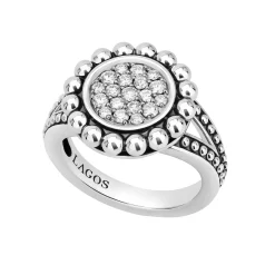 Silver<LAGOS Small Caviar Circle Diamond Ring