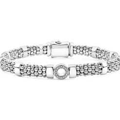 Silver<LAGOS Small Single Station Diamond Circle Caviar Bracelet | 6Mm