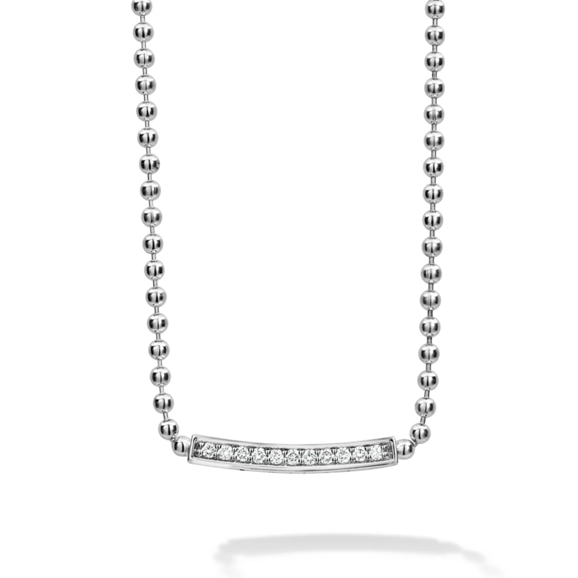 Silver<LAGOS Small Station Diamond Beaded Necklace