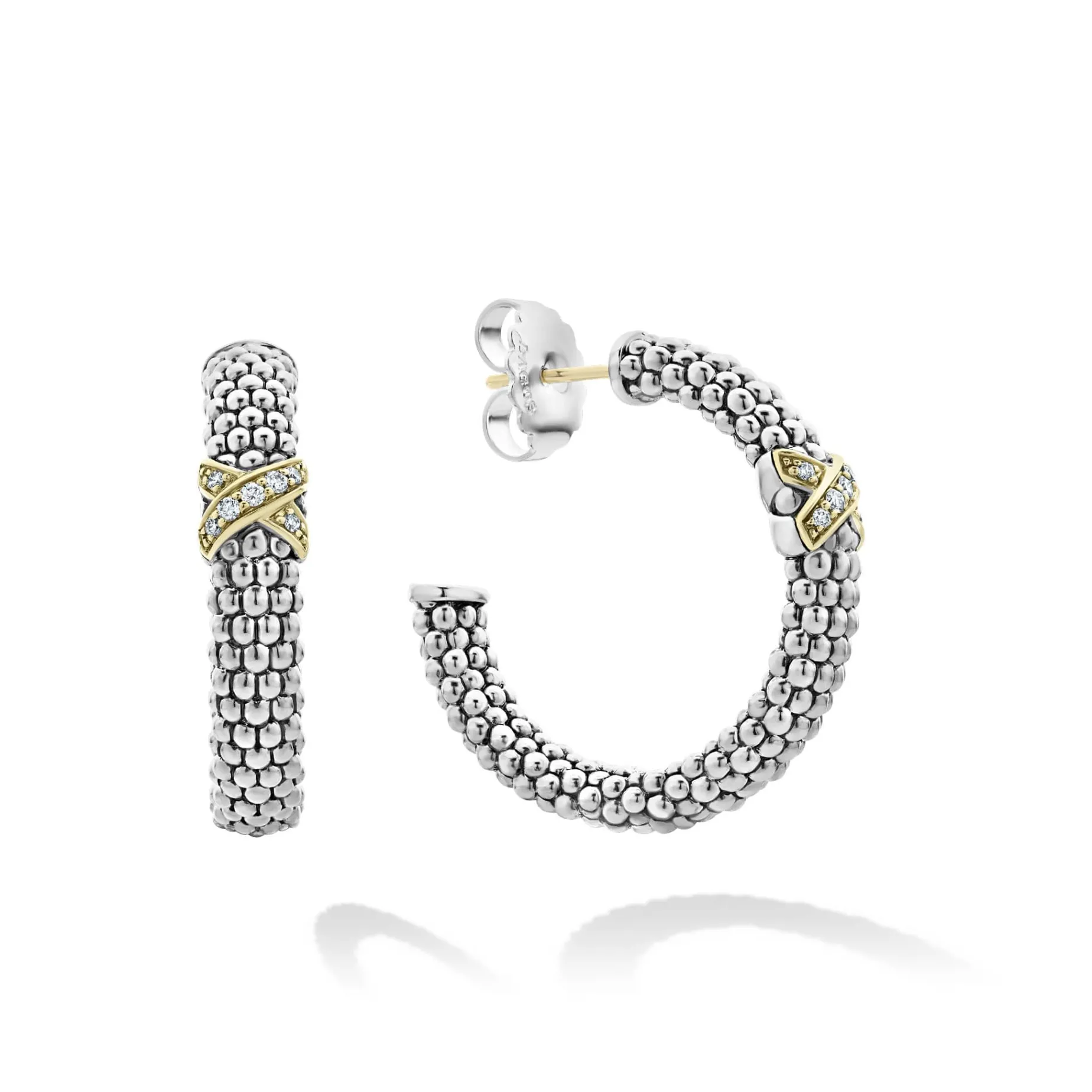 Diamonds<LAGOS Small X Diamond Caviar Hoop Earrings