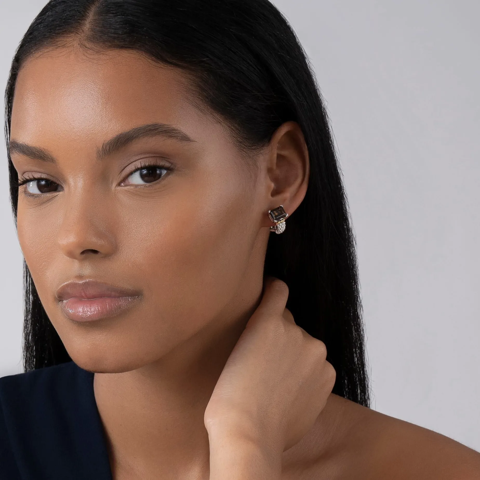 Caviar Earrings<LAGOS Smokey Quartz Huggie Earring