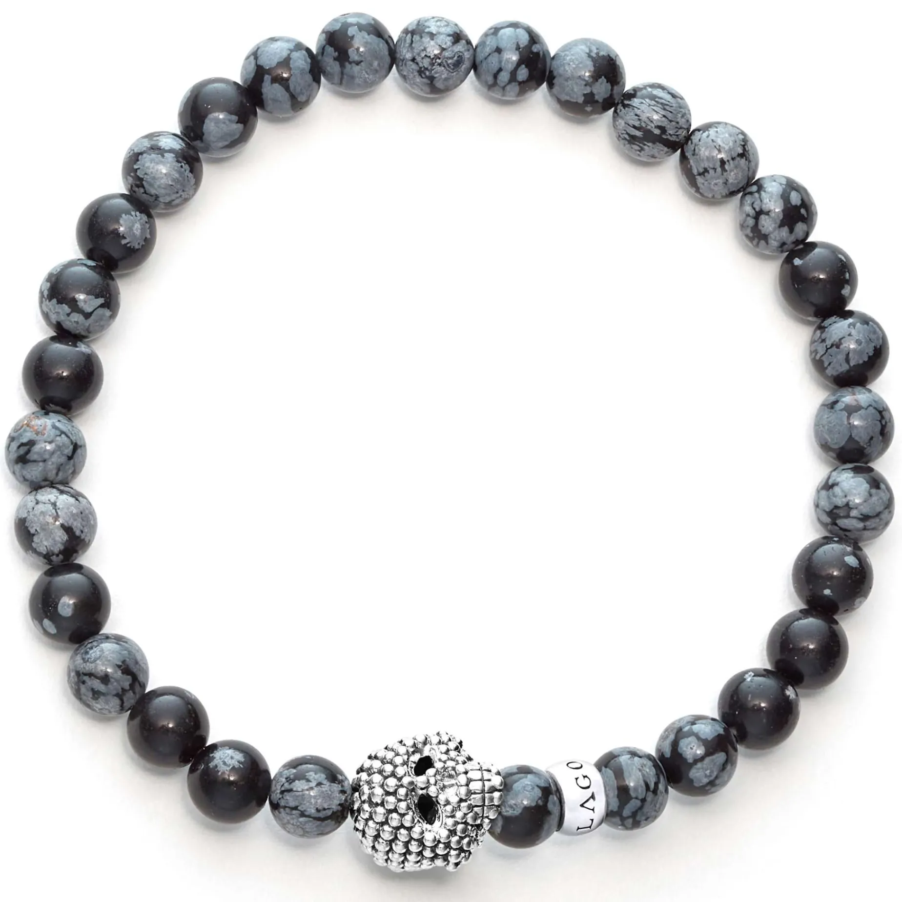 Bracelets<LAGOS Snowflake Obsidian Skull Bracelet