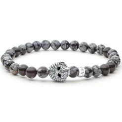 Silver<LAGOS Snowflake Obsidian Skull Bracelet