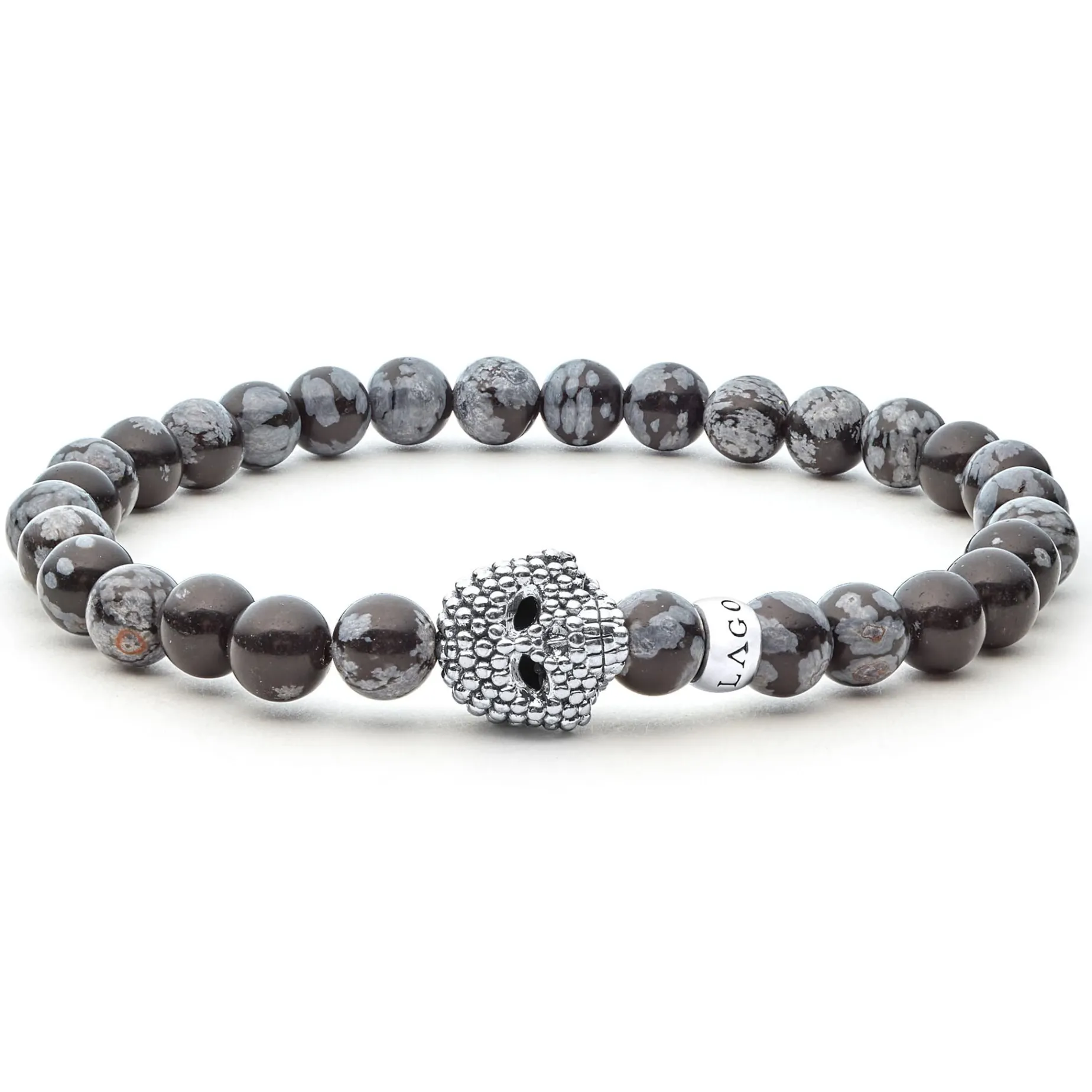 Silver<LAGOS Snowflake Obsidian Skull Bracelet