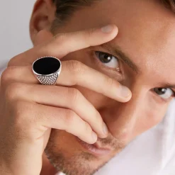 Rings<LAGOS Statement Black Agate Oval Band Ring