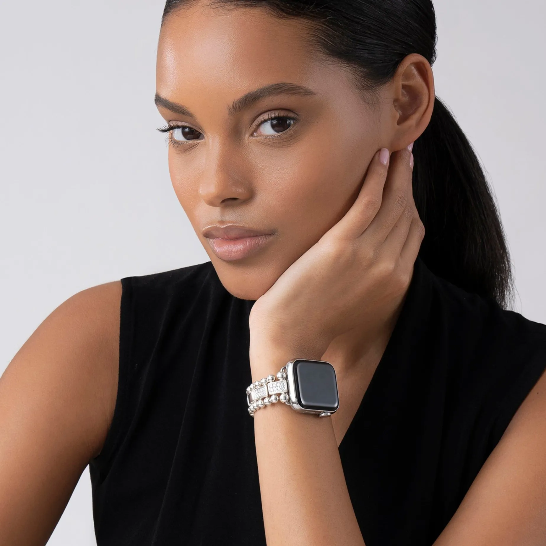 Watch Bracelets<LAGOS Sterling Silver Half Diamond Watch Bracelet-38-45Mm