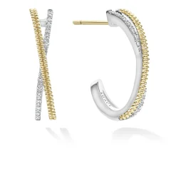 Diamonds<LAGOS Thin Two-Tone Caviar X Diamond Hoop