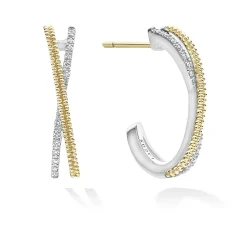 Hoop Earrings<LAGOS Thin Two-Tone Caviar X Diamond Hoop
