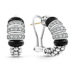 Hoop Earrings<LAGOS Three Station Ceramic Diamond Hoop Earrings
