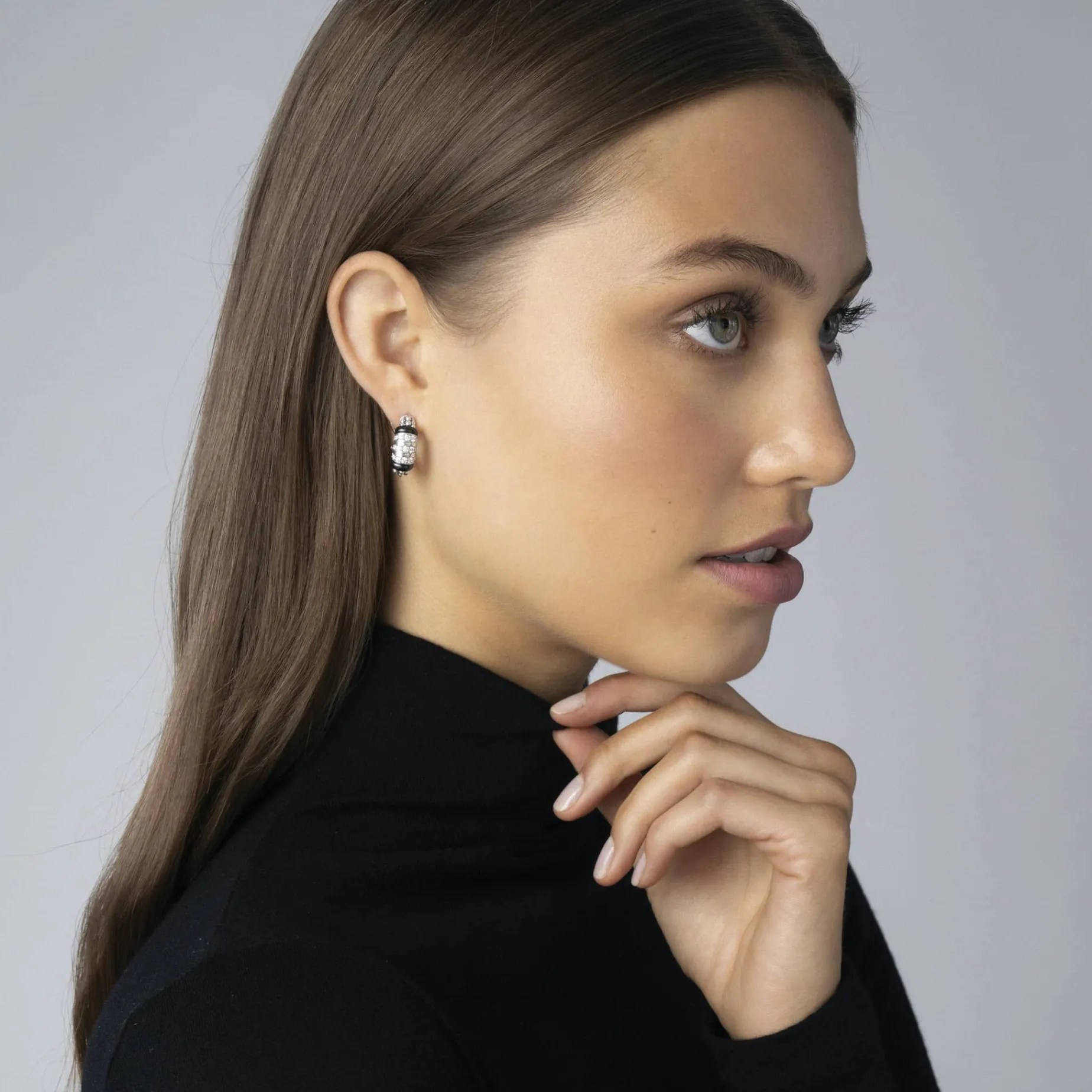 Hoop Earrings<LAGOS Three Station Ceramic Diamond Hoop Earrings