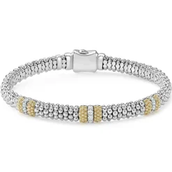 Caviar Bracelets<LAGOS Three Station Diamond Caviar Bracelet | 6Mm
